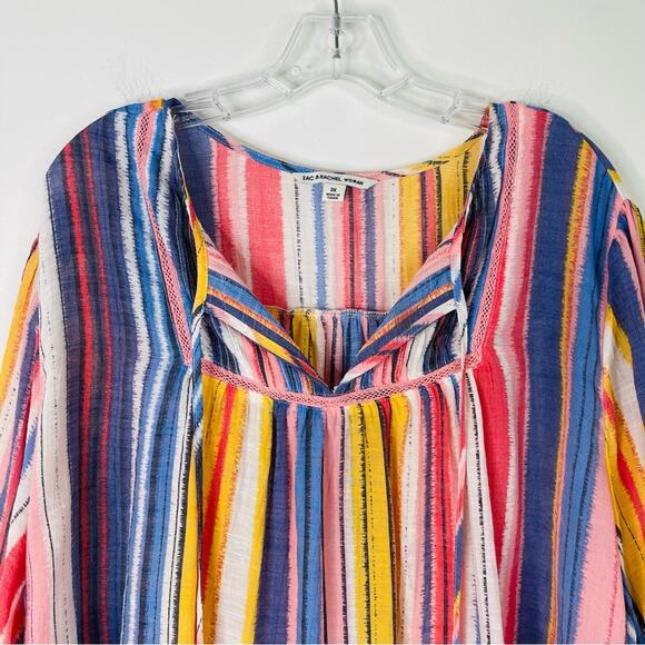 NWT Zac & Rachel pink blue stripe tassel boho coastal popover top 3X - Picture 2 of 7